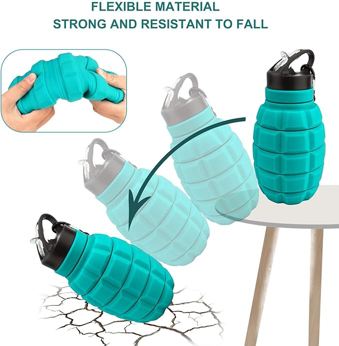 QiCheng&LYS 19.5oz Collapsible Travel Water Bottle, Reuseable BPA Free Silicone Foldable Water Bottles for Travel Gym Camping Hiking, Portable Leak Proof Sports Water Bottle with Carabiner(Blue)