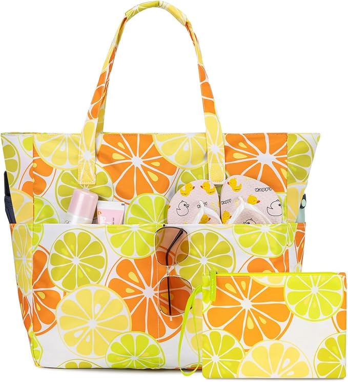 KABAQOO Extra Large Beach Bag Waterproof Sandproof Women Beach Tote with Zipper & Wet Compartment for Pool Gym Grocery Travel