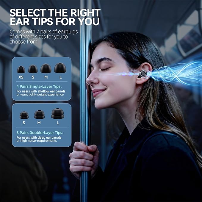 Reusable Adjustable Ear Plugs for Sleeping, Soft Silicone Noise Cancelling with 3 Modes (17-35dB) for Snoring/Travel/Concerts/Hearing Protection | 7 Pairs Tips (XS/S/M/L) | Magnetic Case | Black