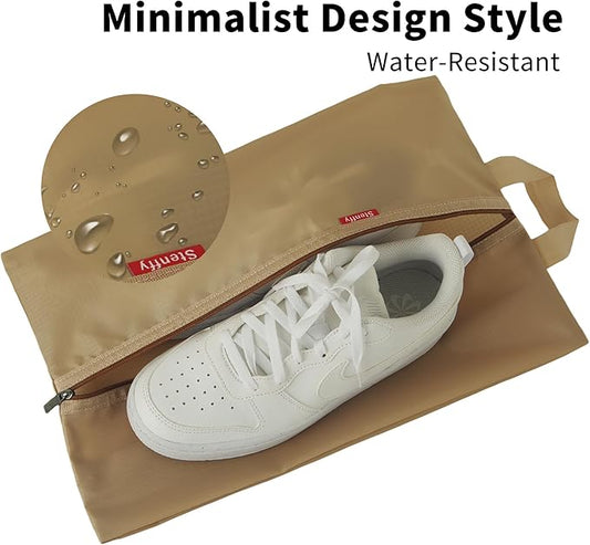 6pcs Portable Shoe Organizer, Travel Pouches with Zipper, Golf Shoe Bags, Clothes Bags, Soccer Cleats Bag Shoe Pouch for Gym, Waterproof, Odor-Resistant (Khaki)