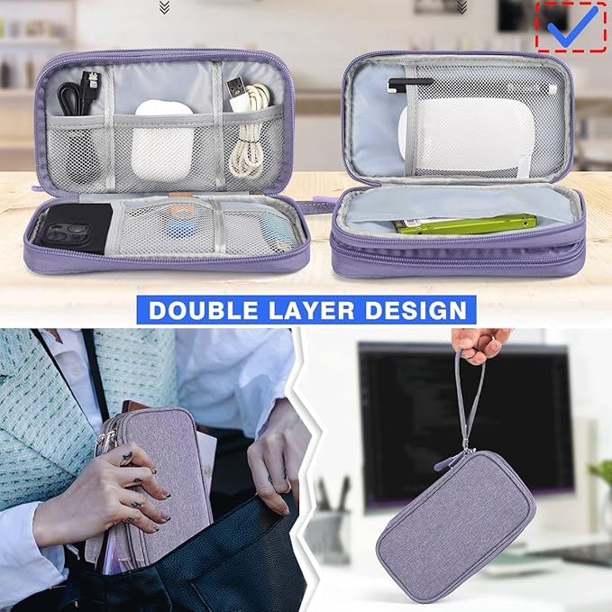 Cord Organizer Bag, Travel Cable Organizer Case Waterproof Accessories Pouch with Handle, Travel Electronic Carrying Bag for Cable, Cord, Charger, Phone, Power Bank, Earphone(Purple, Medium)