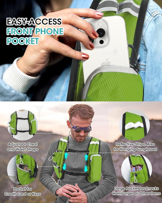 Small Hiking Backpack with Front Phone Holder, Packable Back pack with Chest and Waist Strap, Lightweight Daypack for Women Men