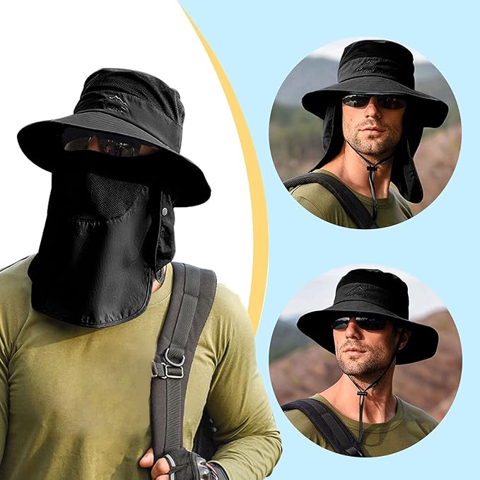 Fishing Hat for Men & Women, Outdoor UV Sun Protection Wide Brim Hat with Face Cover & Neck Flap