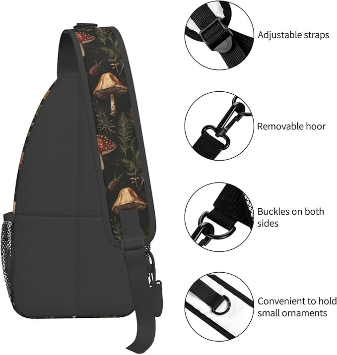 Botanical Mushroom Sling Backpack Crossbody Bag Casual Chest Bags Travel Hiking Daypack Shoulder Bag for Women Men