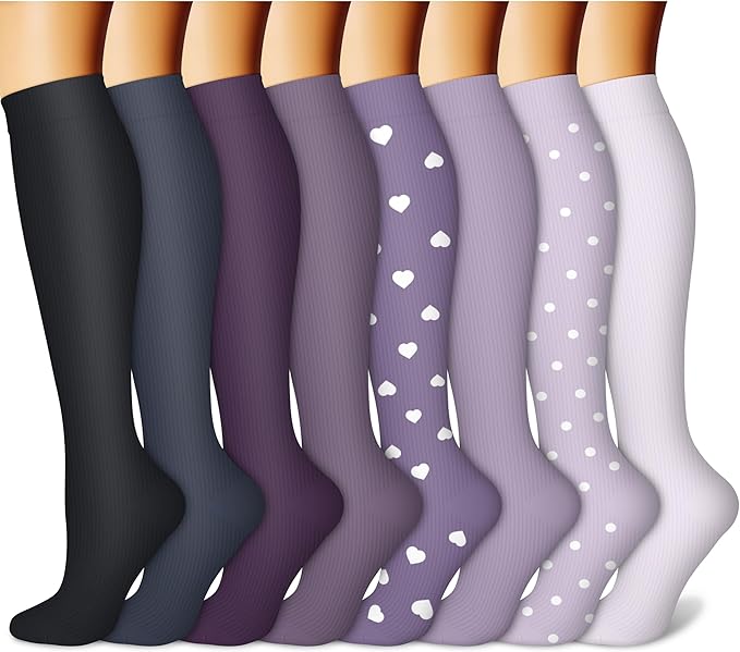 CHARMKING Compression Socks for Women & Men Circulation (8 Pairs) 15-20 mmHg is Best Support for Athletic Running,Cycling