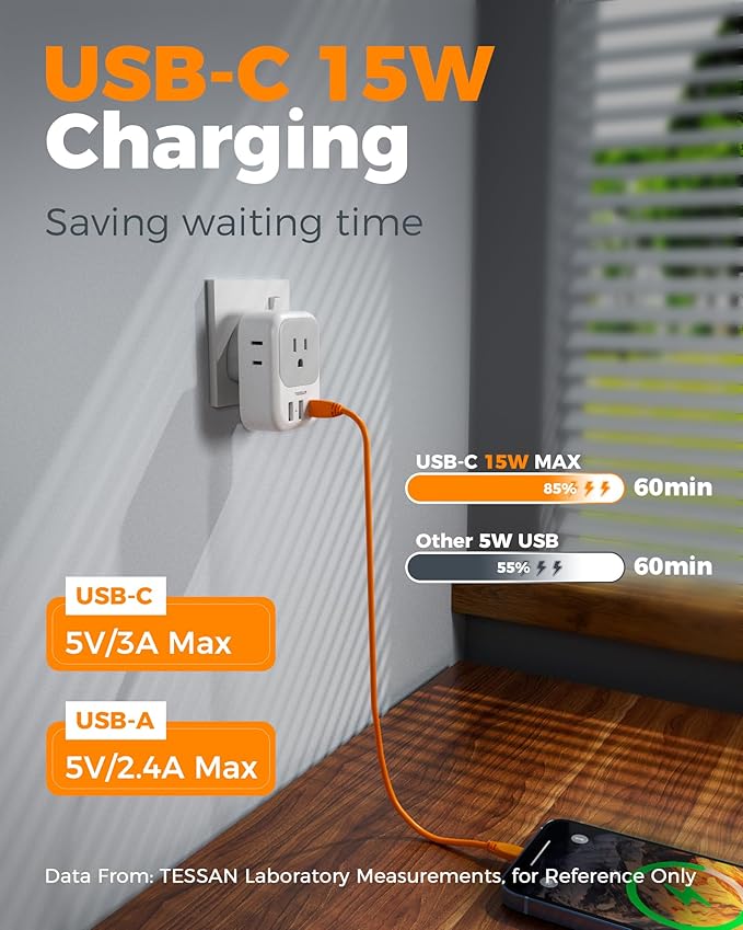 US to UK Plug Adapter, TESSAN Type G Travel Converter with 3 USB Charger(1 USB C Port), 4 Outlets Power Adaptor for USA to Qatar Ireland Hong Kong England Scotland Kenya Dubai London British