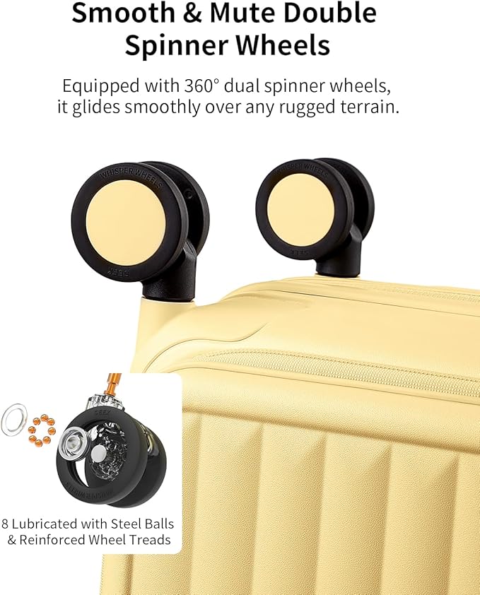 aji Expandable Top Open 26 Inch Checked Luggage with Spinner Wheels, Large Suitcase with TSA Lock, Hardside Travel Luggage Suitcases for Men Women, for 24+Days Travel, Cheese Yellow