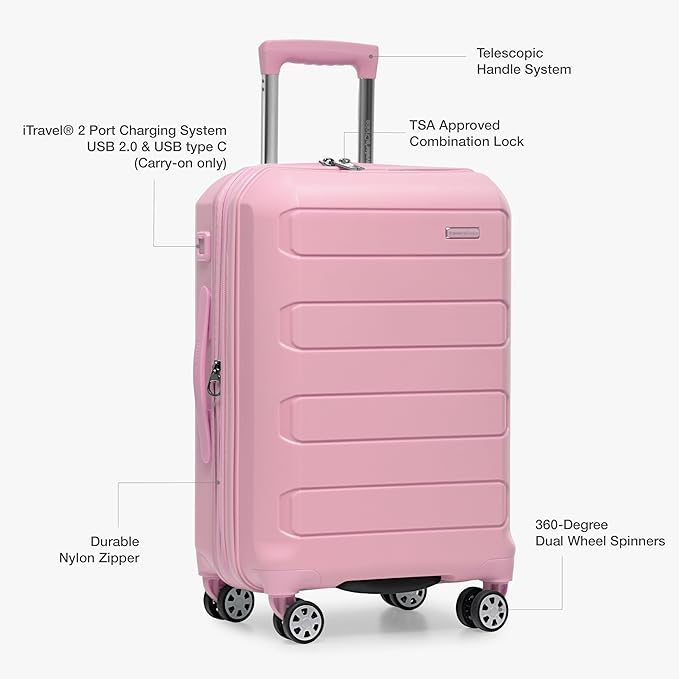 Traveler's Choice Pagosa Indestructible Hardshell Expandable Spinner Luggage, Pink, 30-Inch Large