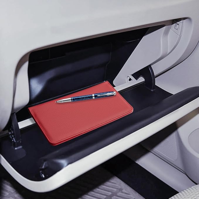 CoBak Car Registration and Insurance Holder - Vehicle Glove Box Car Organizer,Auto Truck Comparment Accessories Case with Magnetic Closure for Driver License,Cards, Carbon Red