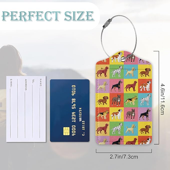 Luggage Tags for Suitcase,2 Pack Cute Dogs Luggage Tag Colorful Cartoon Leather Privacy Cover ID Label with Stainless Steel Loop for Women Men Kids Girls Travel