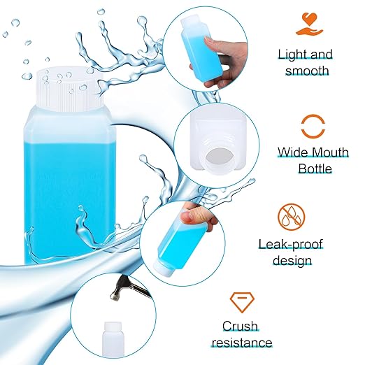 3.4oz Leak Proof Plastic Bottles with Caps, Laboratory Reagent Bottle, Reusable Small Pill Storage Containers for Travel, Classrooms, Home (3 pack translucent,3 pack white)