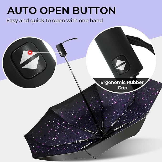 LLanxiry Compact Travel Umbrella, 44" Canopy, Automatic Open/Close Windproof Umbrella, 210T Pongee, 8-Rib Fiberglass, Travel Size Mini, Portable Rain/Sun Umbrellas UPF 50+ with Cover