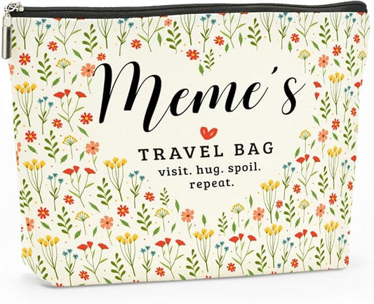 Decohim Meme's Travel Bag Mothers Day Makeup Bag Meme Gifts Grandma Birthday Gifts Funny Coloful Floral Cosmetic Bag for Women Nana Gigi Mimi Nanny Granny Mom Chirstmas Appreciation Retirement Gifts