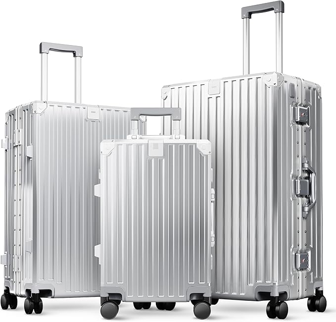 ALPHA CAMP 3 Piece Luggage Sets With Layer Dual Aluminum Frame,TSA Spinner Wheels, 3-Layer PC Hardside Carry on and Checked Lightweight Zipperless Suitcase Sets,Type-C USB Charging Port, Cup Holder