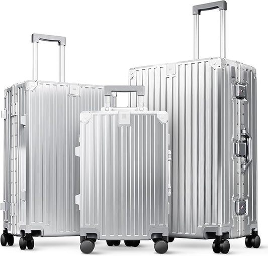 ALPHA CAMP 3 Piece Luggage Sets With Layer Dual Aluminum Frame,TSA Spinner Wheels, 3-Layer PC Hardside Carry on and Checked Lightweight Zipperless Suitcase Sets,Type-C USB Charging Port, Cup Holder