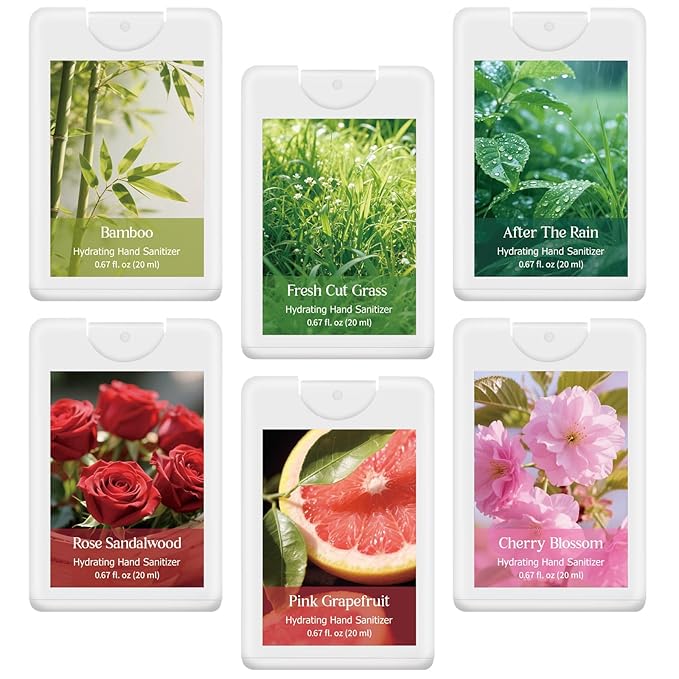 6 Pack Hand Sanitizer Spray Mist Gift Spring Flower Travel Size Hand Sanitizer with Hydrating Botanical Mist Refillable for Office Travel Outdoor Activities Holiday Favor