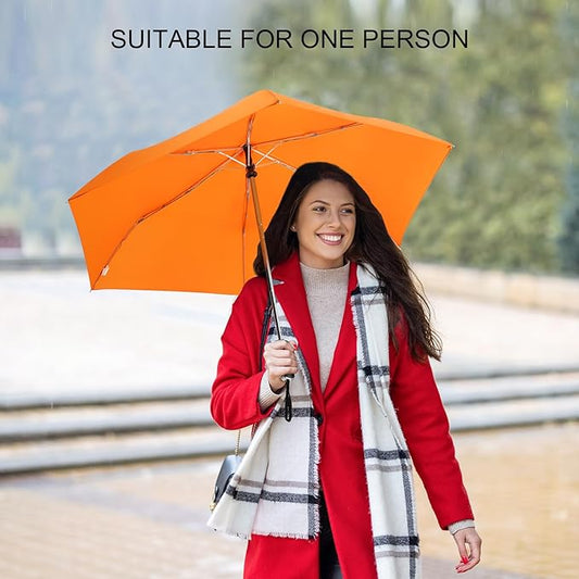 LEAGERA Compact Travel Umbrella for Purse - Flat Handle, Waterproof for Light Rain