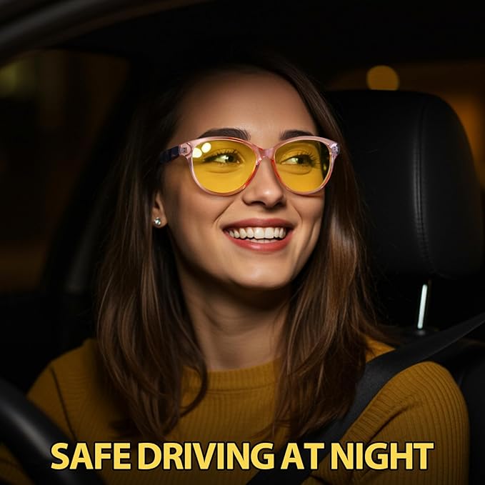 Myiaur Night Vision Driving Glasses for Women, Polarized Anti Glare Yellow Lens Glasses for Nighttime, UV400 Protection
