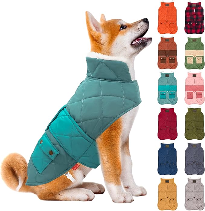 KYEESE Dog Coat Soft Pet Sweater for Cold Weather Windproof Dog Coats for Small Dogs Warm Pet Winter Puffer Coat with Leash Hole Thick Pets Clothes with Pocket Waterproof Dogs Jacket with Fleece Lined
