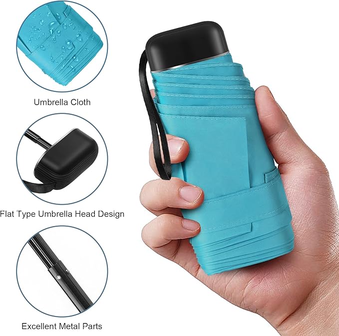 LEAGERA Compact Travel Umbrella with Case - Mini Umbrella for Purse, Small Lightweight &Tiny Design Perfect for Parasol Outdoor Sun&Rain Umbrellas