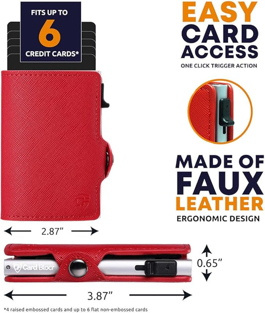 Womens Slim Wallet for Small Purses, Pop Up Wallet with Anti Theft RFID Blocking Credit Card Holder for Women in Red PU Saffiano