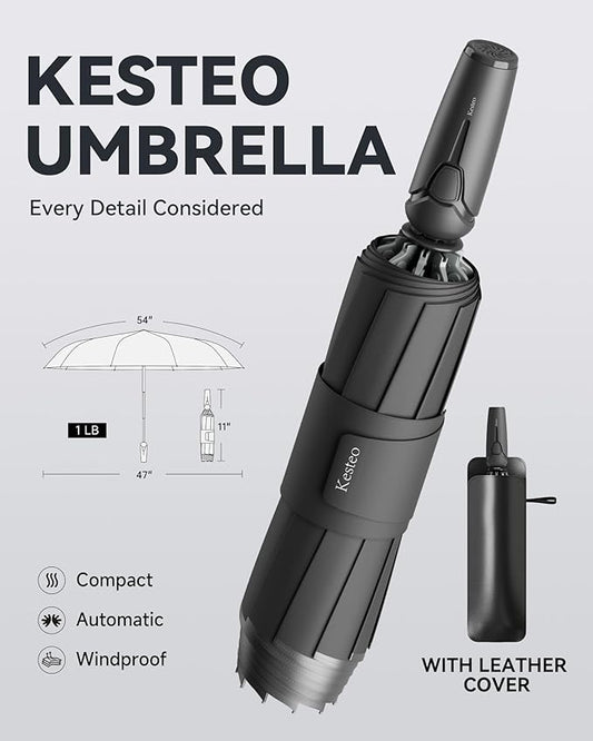 Windproof Travel Umbrella for Rain, Withstand 85MPH Winds, 54 Inch Automatic Reverse Fold Umbrellas Easy Auto Open Close, Portable Compact Umbrella Includes Cover Bag, Perfect for Travel, Car, Commute, Women Men, Backpack