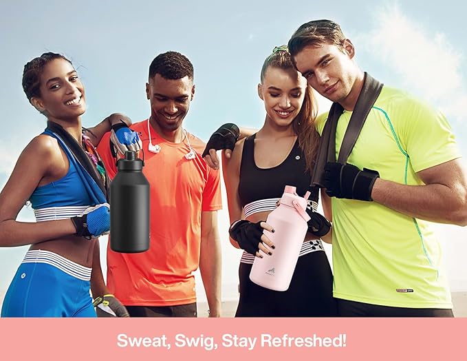 POWCAN 64 oz Insulated Water Bottle with 2-in-1 Straw and Spout Lid, Keep Cold 24H, Leak-Proof, BPA-Free, Double Wall Stainless Steel Water Bottle for Sports, Gym, Travel, and School (Cotton Candy)