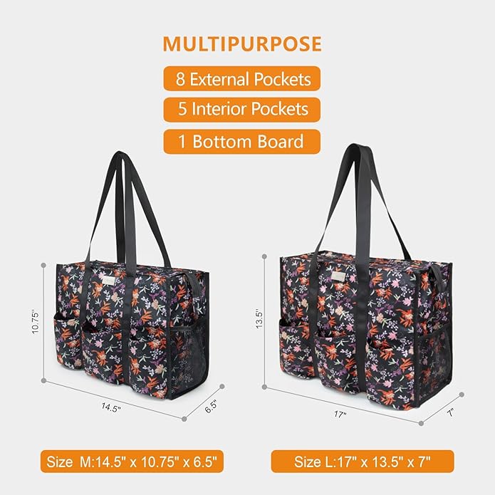TOPDesign Utility Water Resistant Tote Bag with 13 Pockets, Top Zipper Closure & Thick Bottom Support, for Working Women