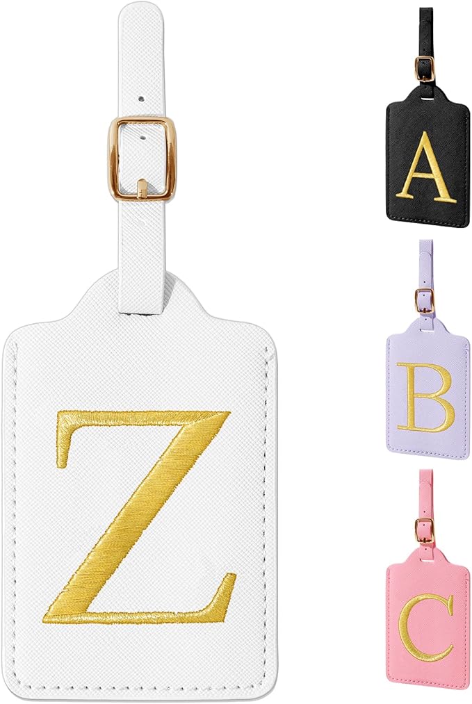 Personalized Initial Luggage Tags for Suitcase TSA Approved, White Leather Cute Luggage Tag with Privacy Cover Name Card, Embroidered Custom Luggage Tags Travel Baggage Tags Gifts for Women Kids(Z)