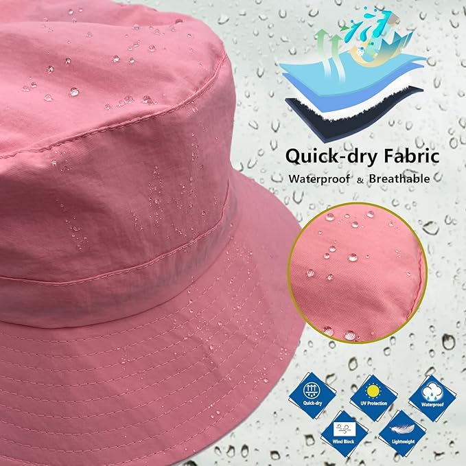 woogwin Waterproof Bucket Rain Hat with Chin Strap Quick Dry Packable Boonie Sun Hat Safari Hat UV Protection