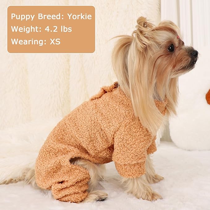 Dog Sweaters for Small Dogs Winter Dog Pajamas Sized Dogs Boy Girl Fleece Pet Clothes Puppy Outfit 4 Legs Jumpsuits for Chihuahua Yorkie Cat Apparel (Khaki, XX-Small)