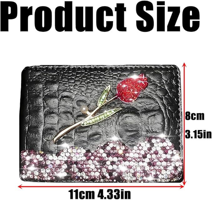 Bling Sparkle Rhinestone Flower Leather Credit Card Holder,10 Slots BlankDriver's License Holder for Women and Men, Multi-Functional Card Organizer for Documents, ID Cards, License (Black)