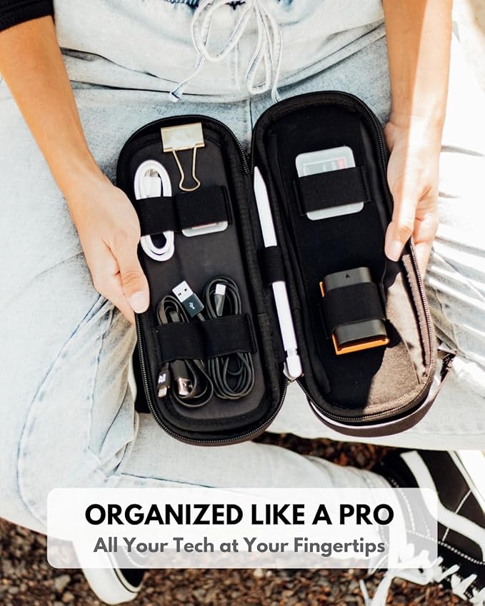 SIDE BY SIDE Electronics Organizer Travel Case for Cables, Charger, Power Bank – Tech Bag for MacBook Accessories, Adapter – Slim Cord Organizer Bag with Gift Box for Travel & Daily Use