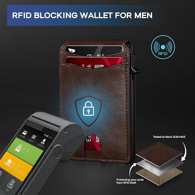 Zitahli Wallet for Men, Pop Up Metal Wallet with Money Clip & ID Window, RFID Blocking Credit Card Holder, Bifold Card Wallet Holds 8+ Cards Plus Cash Idea Gifts for Men