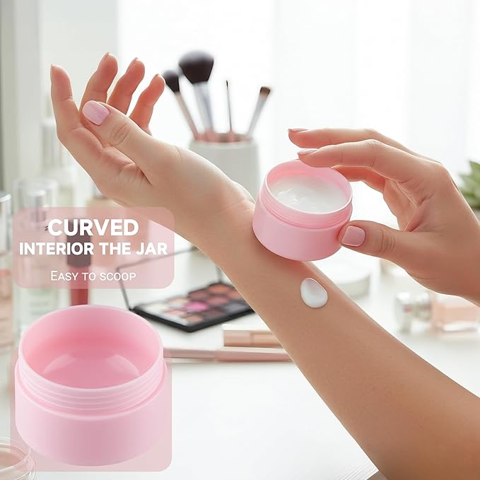 Travel Containers for Creams, Plastic Refillable Mini Lotion Jars with Lids for Toiletries, Leak Proof Small Travel Cream Jars for Face Cosmetic Makeup Beauty Products Sample (50g, 4Pack, Black Pink)