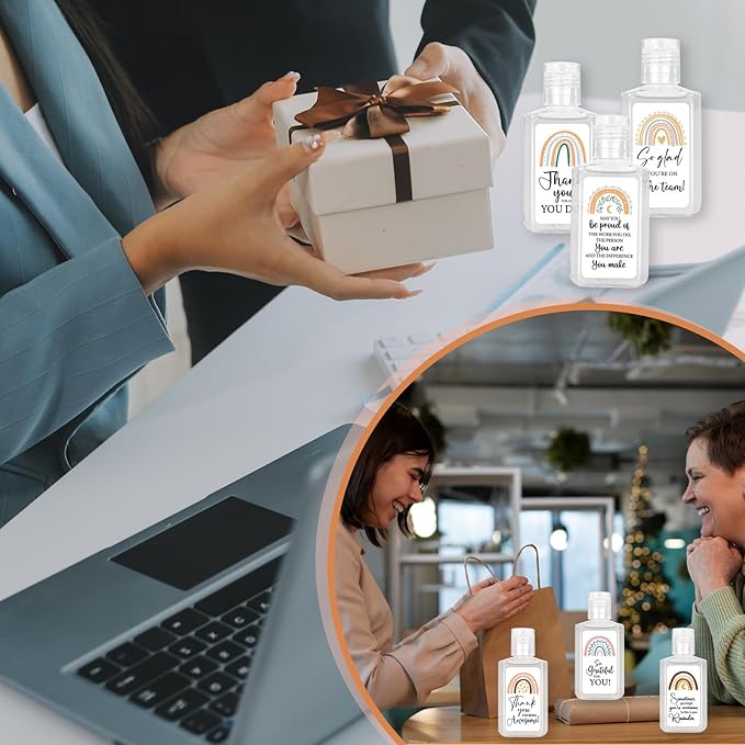 50 Pcs Thank You Mini Hand Sanitizer Bulk Employee Appreciation Gift Inspirational Small Hand Sanitizer 1fl oz Travel Size Hand Soap for Coworker Friends Teacher Christmas Valentine (Boho Rainbow)