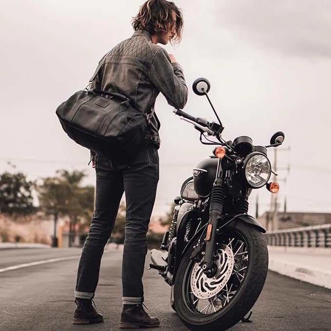 Full Grain Leather Duffle Bag – 25L Travel, Gym & Carry-On Weekender for Men | Handcrafted Overnight Bag with Brass Hardware, Black Style