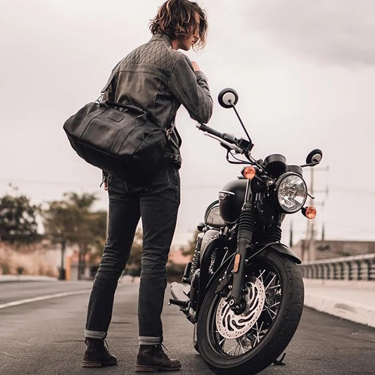 Full Grain Leather Duffle Bag – 25L Travel, Gym & Carry-On Weekender for Men | Handcrafted Overnight Bag with Brass Hardware, Black Style