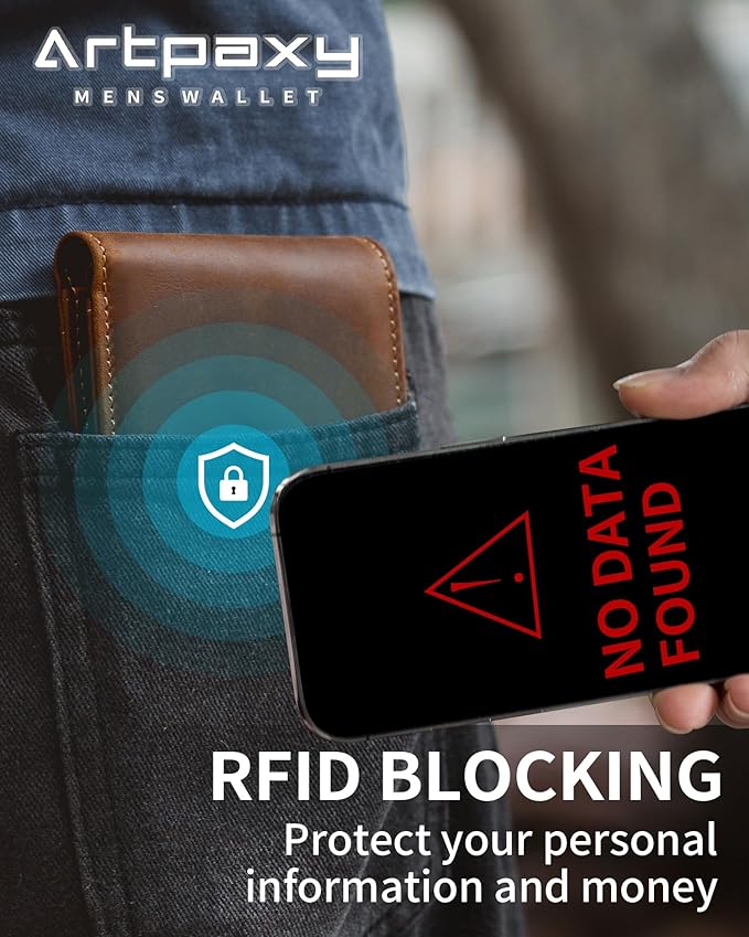 Artpaxy Mens Wallet Bifold Genuine Leather RFID Blocking Wallet for Men with 2 ID Windows 11 Card Holders 2 cash pockets 1 Gift Box