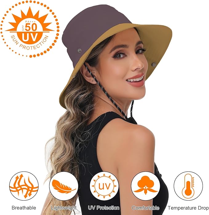 Sun Hats for Women Bucket Hat UV Protection Fishing Hat Wide Brim Safari Hats 2 in 1 Zip-Off Sun Visor Hats UPF 50+