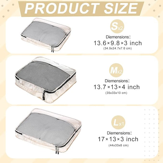 5 Pcs Packing Cubes for Suitcase Large Travel Cubes Carry on Luggage Organizer Bags for Clothes Accessories(Mixed,Khaki)