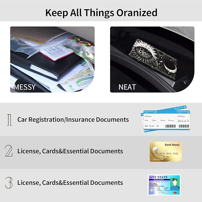 Car Registration and Insurance Holder, Leather Car Glove Box Organizer, Cool Car Accessories for ID, Driver's License Cards & Essential Document, business cards, Men&Women,Blacks Soon Moon Stars