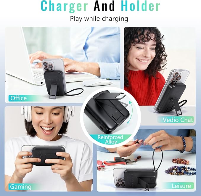 Magnetic Wireless Power Bank,10000mAh Portable Charger with Stand 22.5W MagSafe Fast Charging, Magnet Wireless Battery Pack Travel Essentials Power Bank Compatible with iPhone 17/16/15/14/13/12 Series