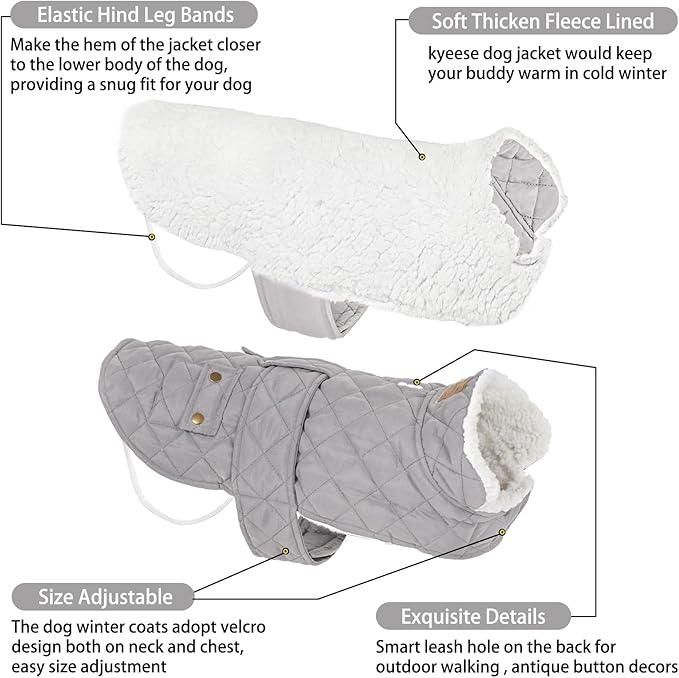 KYEESE Dog Coat Warm Pet Winter Puffer Coat with Leash Hole Waterproof Dogs Jacket with Fleece Lined Thick Pets Clothes with Pocket Windproof Dog Coats for Small Dogs Soft Pet Sweater for Cold Weather