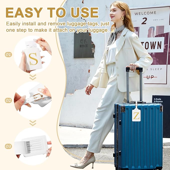 Personalized Initial Luggage Tags for Suitcase TSA Approved, White Leather Cute Luggage Tag with Privacy Cover Name Card, Embroidered Custom Luggage Tags Travel Baggage Tags Gifts for Women Kids(Z)