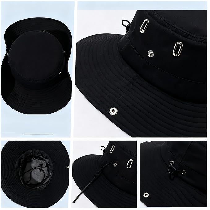 30L Foldable Backpack & Bucket Hat 2 In 1 Combo, Lightweight packable Travel and Fisherman Hat Set, Compact Collapsible Daypack with Sun Hat (Black)