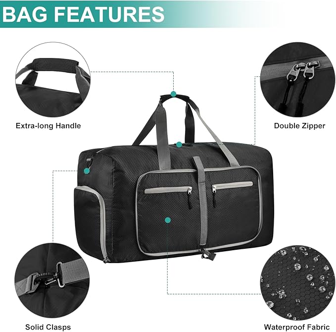Dimayar Travel Duffle Bag for Men Women - Foldable Duffel Bag with Shoes Compartment - Overnight Bags Waterproof & Tear Resistant(115L,Black)