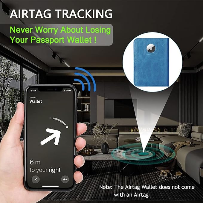 Airtag Passport Holder Cover Wallet Travel Essentials RFID Blocking Leather Card Case International Must Haves Travel Accessories for Women Men(119#Blue)