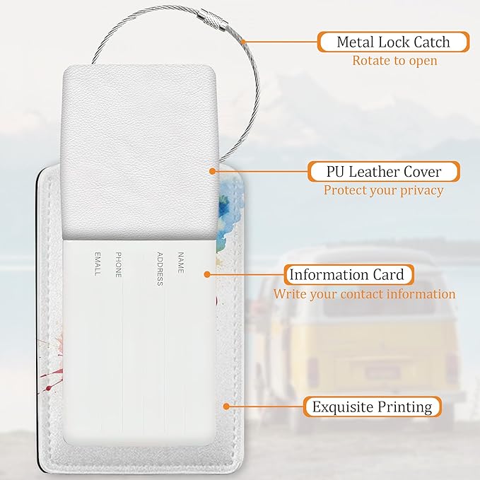 Colorful Note 3 Pack Luggage Tag for Suitcase, Leather Bag Tags with Privacy Cover ID Label and Durable Steel Loop for Cruise Airport Travel