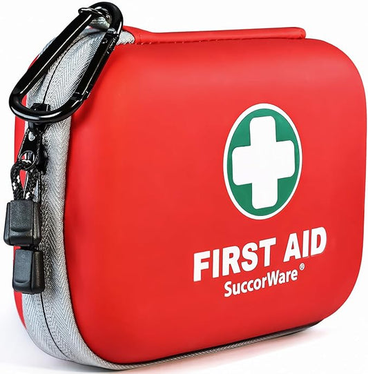 150 Pieces Mini First Aid Kit - Small Medical Kit with Hard Shell - Emergency First Aid Kit for Car, Travel, Home, Outdoor, Office, Camping, Hiking (Red)